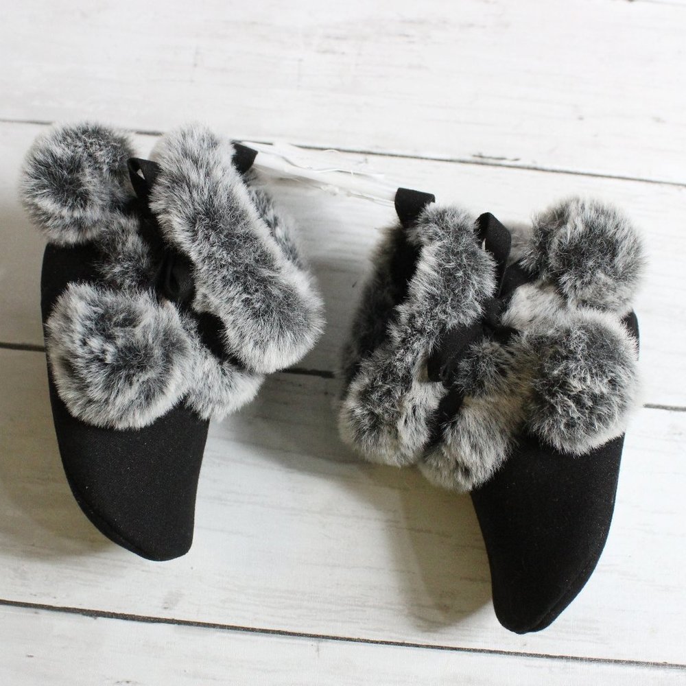 Baby Girls Black Winter Booties Crib Shoe Boots Size 3 9-12 Months Faux Fur